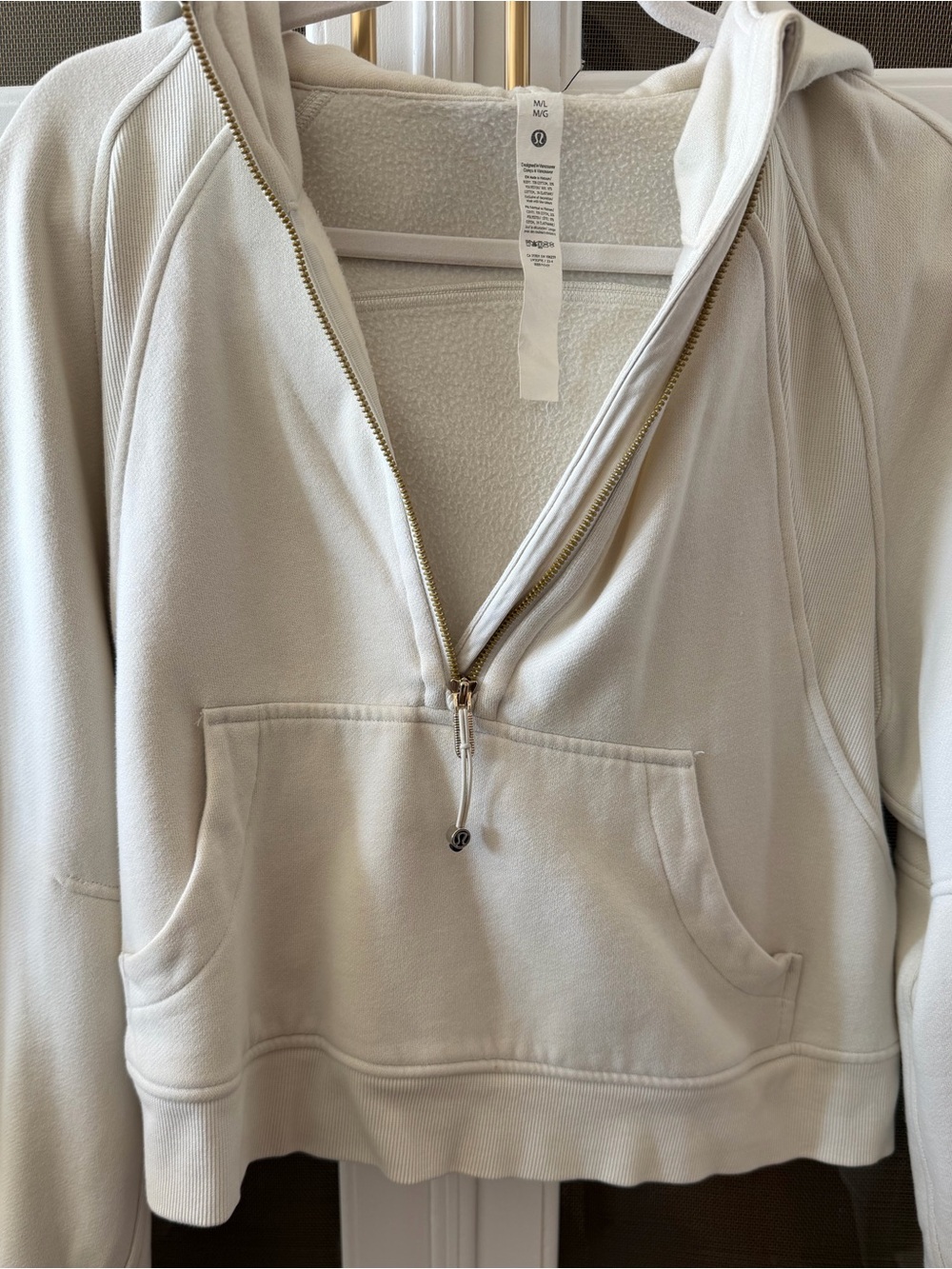 Lululemon Bone Scuba Hoodie with Gold Zipper